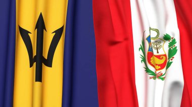 BARBADOS ve Peru 'nun gerçekçi kumaşlı bayrakları