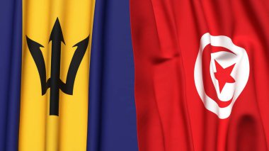 Gerçekçi kumaş dokusuna sahip BARBADOS ve TUNISIA bayrakları