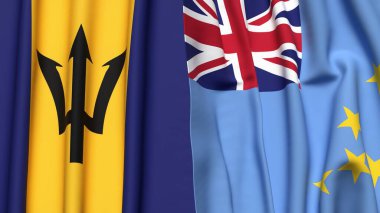 BARBADOS ve TUVALU bayrakları gerçekçi kumaş dokusuyla