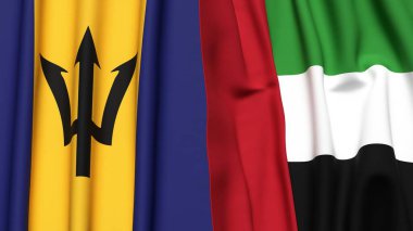 Gerçekçi kumaş dokusuna sahip BARBADOS ve BAE bayrakları