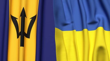 Gerçekçi kumaş dokusuna sahip BARBADOS ve UKRAINE bayrakları