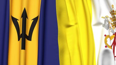 Gerçekçi kumaş dokusuna sahip BARBADOS ve VATİKAN bayrakları