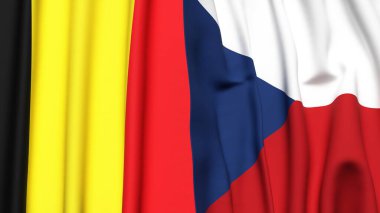 Gerçekçi kumaş dokusuna sahip Belçika ve CZECH REUBLIC bayrakları