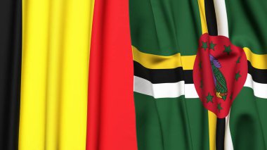 Gerçekçi kumaş dokusuna sahip Belçika ve DOMINICA bayrakları