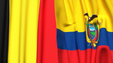 Gerçekçi kumaş dokusuna sahip BELGIUM ve Ekvador bayrakları
