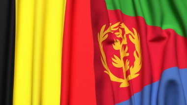 Gerçekçi kumaş dokusuna sahip Belçika ve ERITREA bayrakları