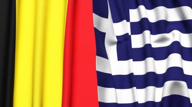 Gerçekçi kumaş dokusuna sahip Belçika ve GREECE bayrakları