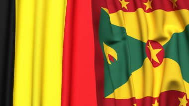 Gerçekçi kumaş dokusuna sahip Belçika ve GRENADA bayrakları