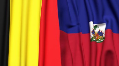 Gerçekçi kumaş dokusuna sahip Belçika ve HAITI bayrakları