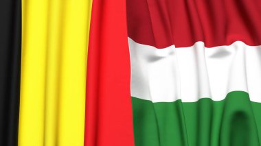 Bayraklar BELGUM ve HUNGARY Gerçekçi kumaş dokusuyla