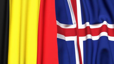 Gerçekçi kumaş dokusuna sahip Belçika ve İzlanda bayrakları