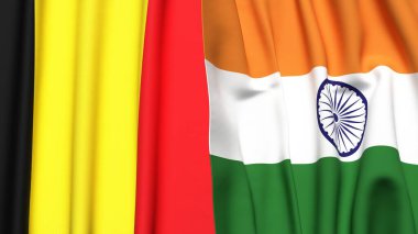 Gerçekçi kumaş dokusuna sahip Belçika ve Hindistan bayrakları