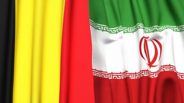 Gerçekçi kumaş dokusuna sahip Belçika ve İranlıların bayrakları