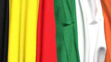 Gerçekçi kumaş dokusuna sahip Belçika ve İrlanda bayrakları