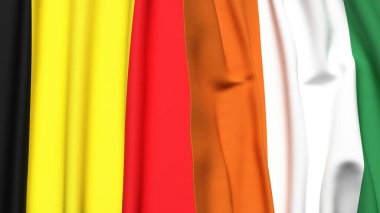 Gerçekçi kumaş dokusuna sahip Belçika ve IVORY Kıyı Bayrakları