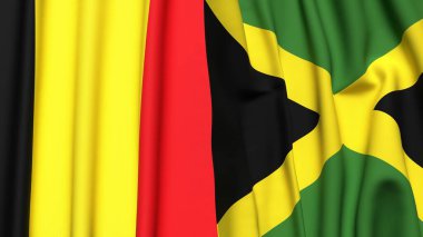 Gerçekçi kumaş dokusuna sahip Belçika ve JAMAICA bayrakları