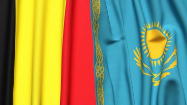 Gerçekçi kumaş dokusuna sahip Belçika ve KAZAKHSTAN bayrakları