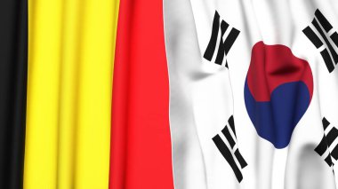 Bayraklar BELGUM ve KOREA GÜNEY Gerçekçi kumaş dokusuyla