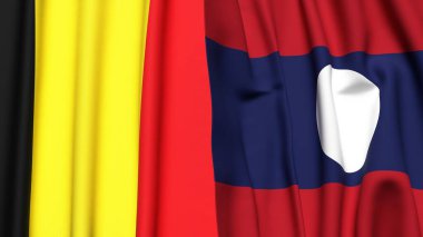Gerçekçi kumaş desenli Belçika ve LAOS bayrakları