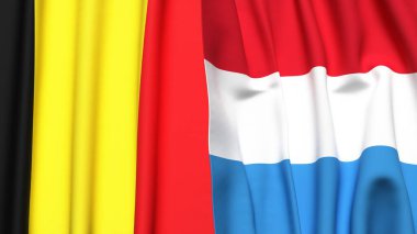 Gerçekçi kumaş desenli Belçika ve LUXEMBOURG bayrakları