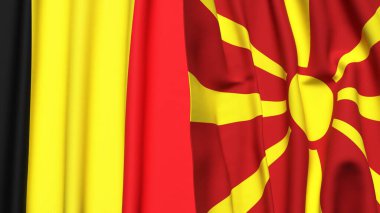 Gerçekçi kumaş dokusuna sahip Bayraklar BELGIUM ve MACEDONIA