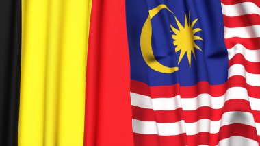 Gerçekçi kumaş dokusuna sahip Belçika ve Malezya bayrakları