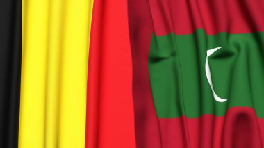 Gerçekçi kumaş dokusuna sahip Belçika ve Maldivler bayrakları