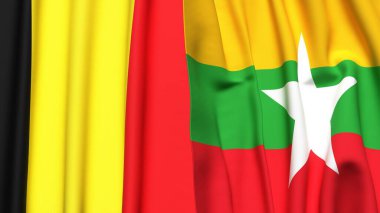 Gerçekçi kumaşlı Bayraklar BELGIUM ve Myanmar