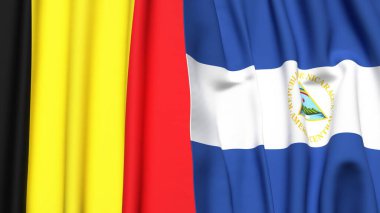 Gerçekçi kumaş dokusuna sahip Belçika ve NICARAGUA bayrakları