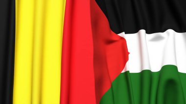 Gerçekçi kumaş dokusuna sahip BELGIUM ve Filistin 4k bayrakları