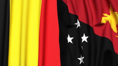 Bayraklar BELGIUM ve PAPUA YENİ GUINEA Gerçekçi kumaş dokusuyla