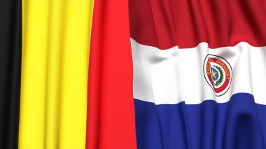 Gerçekçi kumaş dokusuna sahip Belçika ve Paraguay bayrakları