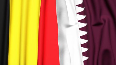 Gerçekçi kumaş dokusuna sahip Belçika ve Katar bayrakları