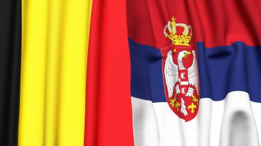 Gerçekçi kumaş dokusuna sahip Belçika ve SERBIA bayrakları