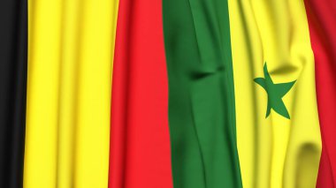Gerçekçi kumaş dokusuna sahip Bayraklar BELGAL ve SENEGAL