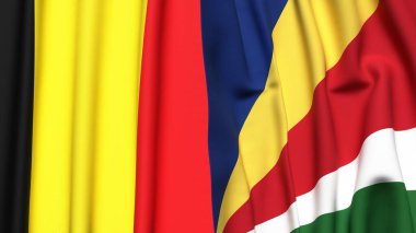 Gerçekçi kumaş dokusuna sahip Belçika ve SEYCHELLES bayrakları