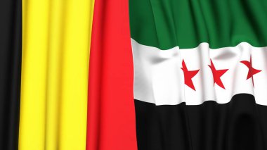 Gerçekçi kumaş dokusuna sahip Belçika ve SYRIA bayrakları