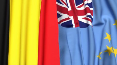 Gerçekçi kumaş dokusuna sahip Belçika ve TUVALU bayrakları