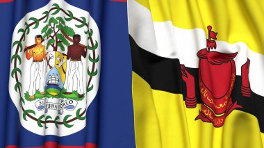 Gerçekçi kumaş desenli BELIZE ve BUNEI bayrakları