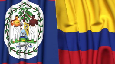 Gerçekçi kumaş dokusuna sahip BELIZE ve COLOMBIA bayrakları