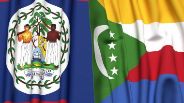 Gerçekçi kumaş desenli BELİZE ve COMOROS bayrakları