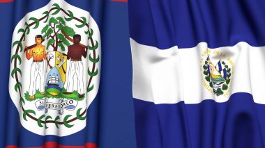 Bayraklar BELIZE ve EL SALVADOR Gerçekçi kumaş dokusuyla