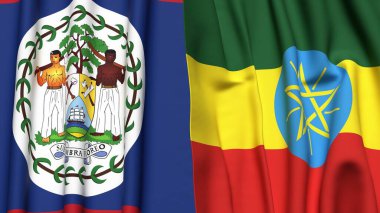 Gerçekçi kumaş dokusuna sahip BELIZE ve ETHIOPIA bayrakları