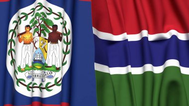 Gerçekçi kumaş dokusuna sahip Bayraklar BELIZE ve GAMBIA