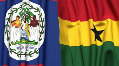 Gerçekçi kumaş dokusuna sahip BELIZE ve GHANA bayrakları