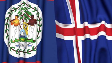 Gerçekçi kumaş dokusuna sahip Bayraklar BELIZE ve ICELAND