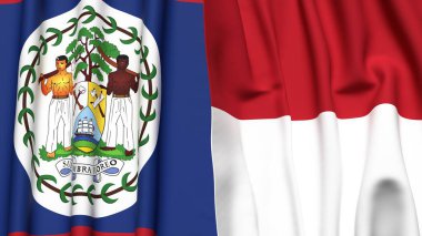 Gerçekçi kumaş dokusuna sahip BELİZE ve INDONEZYA bayrakları