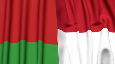 Gerçekçi kumaş dokusuna sahip Belarus ve Indonezya bayrakları