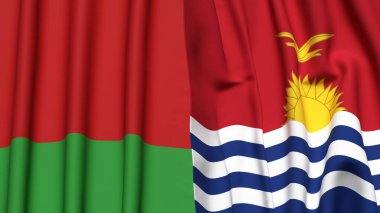 Gerçekçi kumaş dokusuna sahip Belarus ve KIRIBATI bayrakları