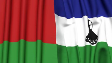 Gerçekçi kumaşlı Bayraklar ve LESOTHO